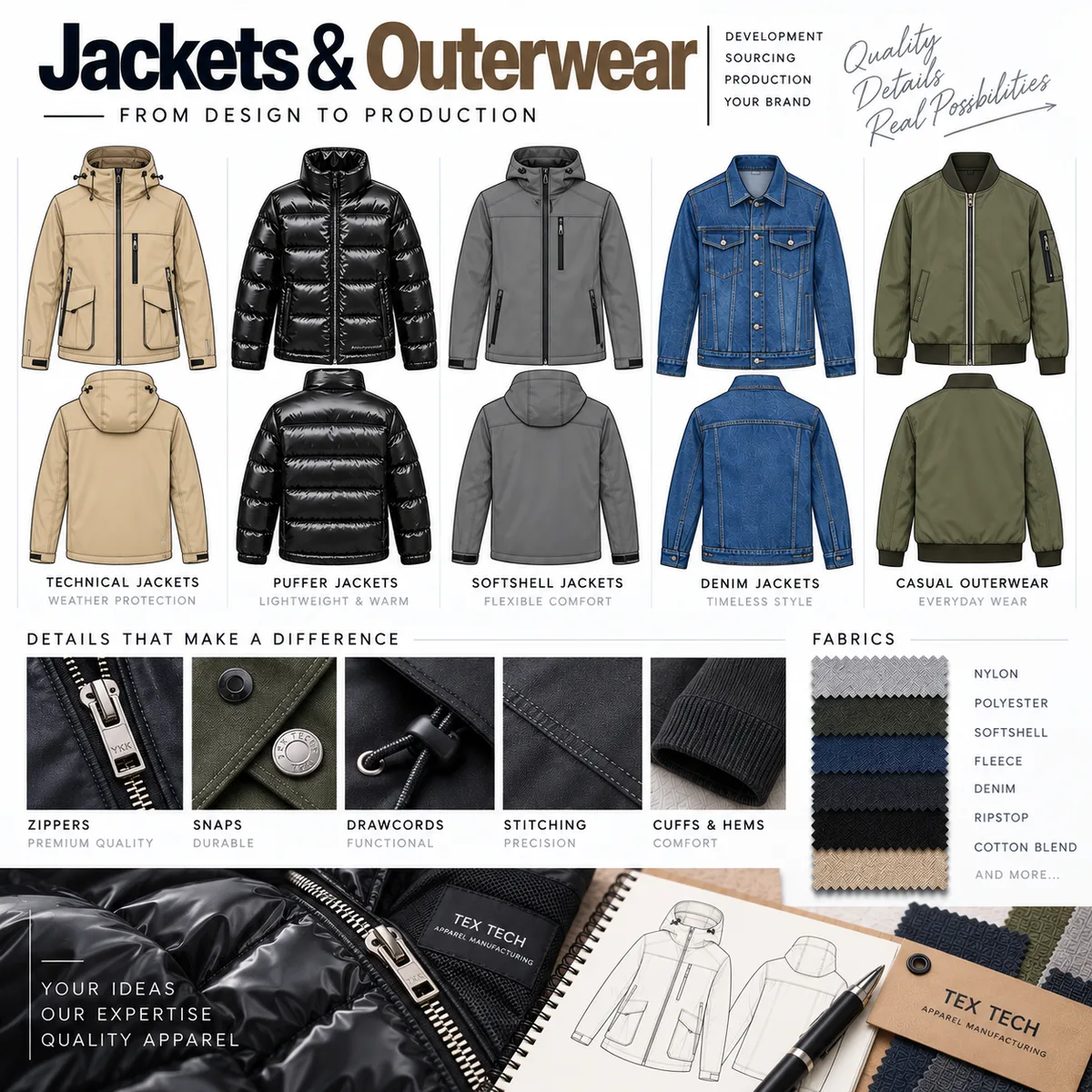 Jackets and outerwear garment manufacturer in Bangladesh – technical jackets, puffer jackets, softshell, denim jackets and casual outerwear | Tex Tech