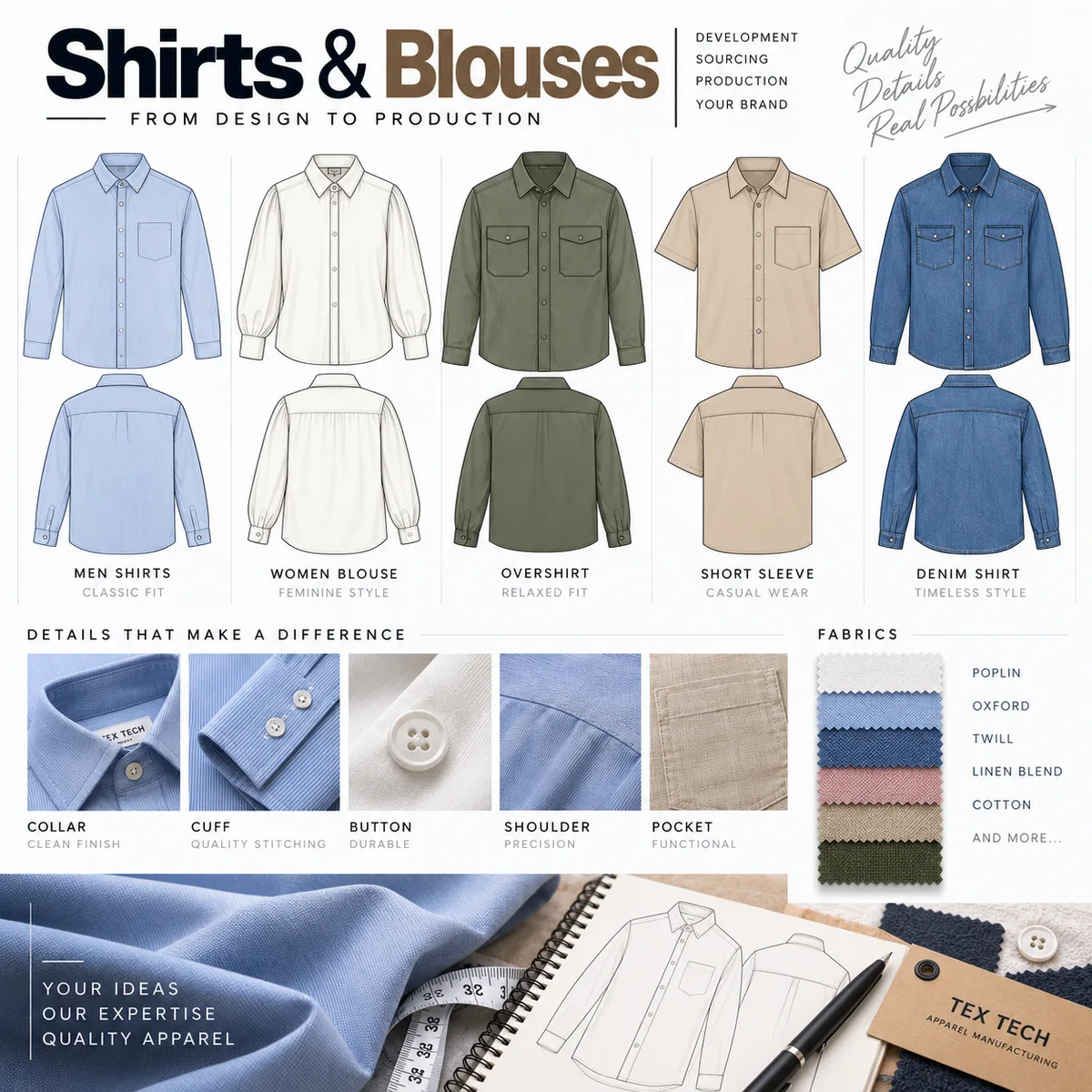 Shirts and blouses garment manufacturer in Bangladesh – men’s shirts, women’s blouses, overshirts and denim shirts | Tex Tech